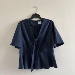 Banned Apparel Blouse Navy Blue 50s Retro A Line Top Bell Sleeve Zipper Womens L